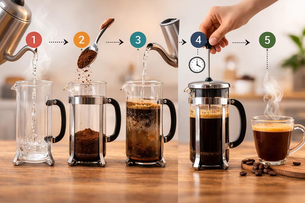 french press coffee brewing method 
