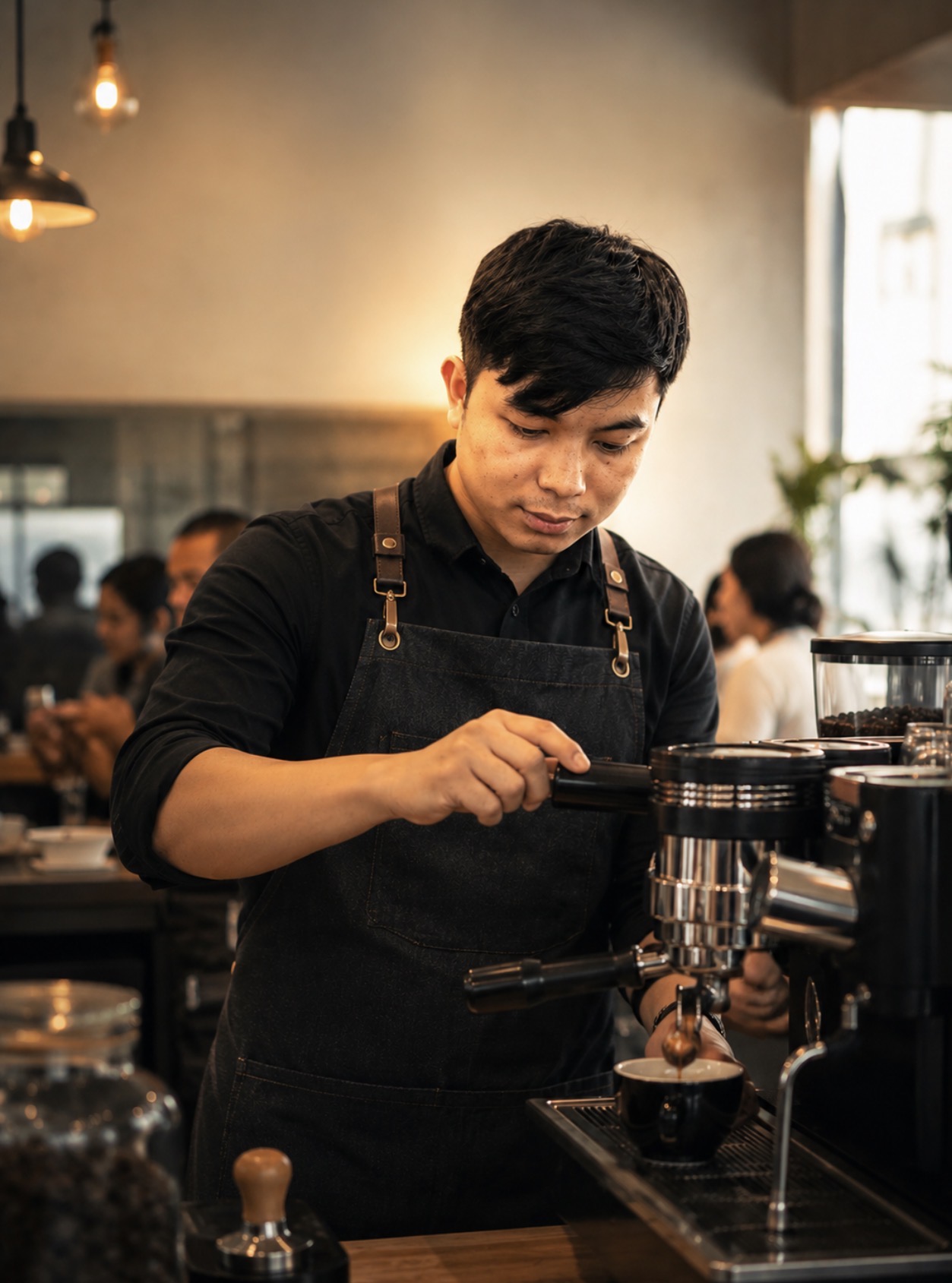 barista making good coffee