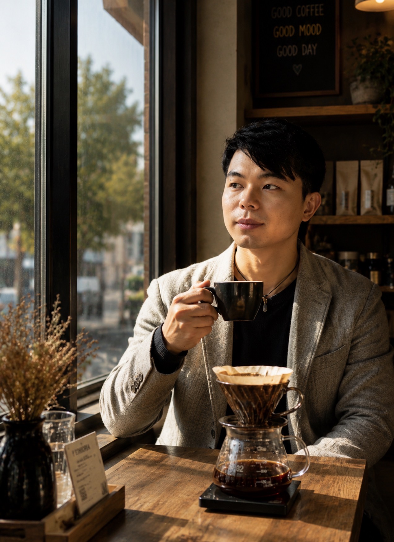 Man enjoying coffee in café