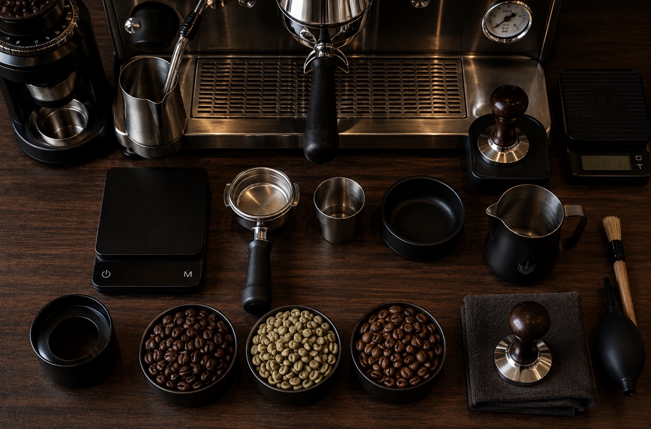 Coffee beans displayed in light, medium, and dark roast levels to show differences in color and roasting intensity.