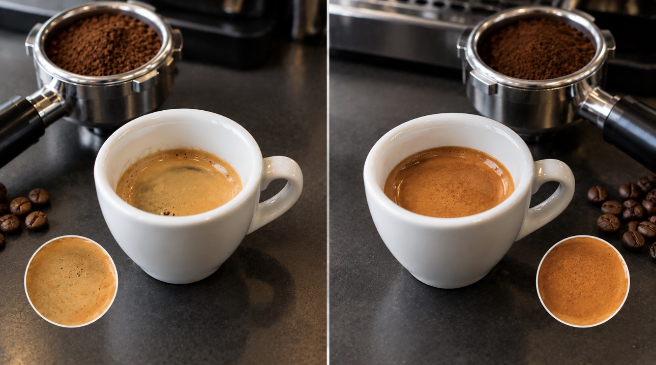 Comparison of properly extracted and under-extracted espresso shots